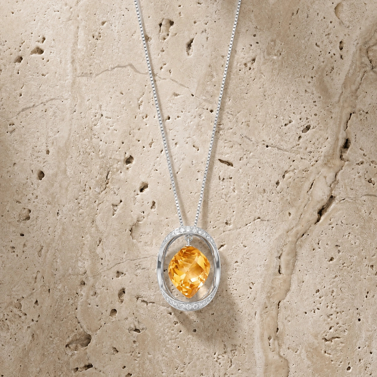 White Gold Pendant Necklace Citrine 10K — Loretta