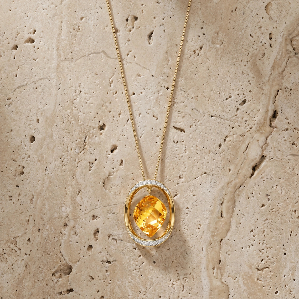 Yellow Gold Pendant Necklace Citrine 10K — Loretta