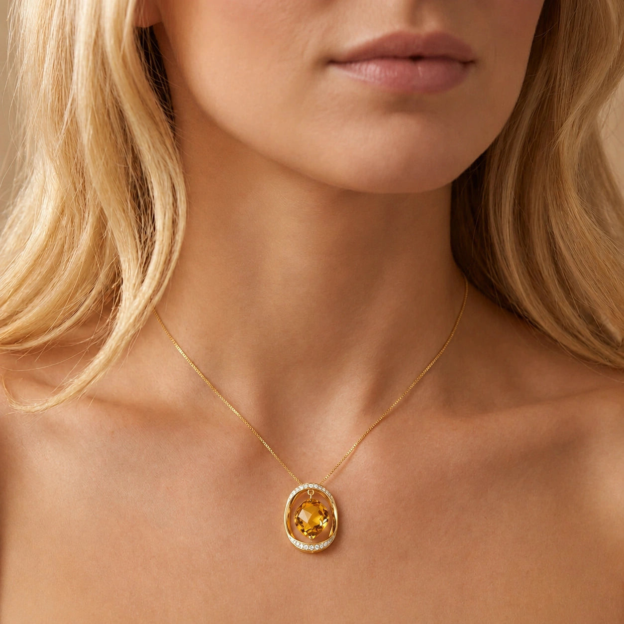 Yellow Gold Pendant Necklace Citrine 10K — Loretta