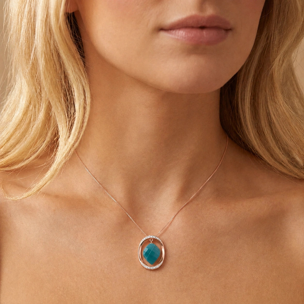 Rose Gold Pendant Necklace Green Sapphire 10K — Loretta