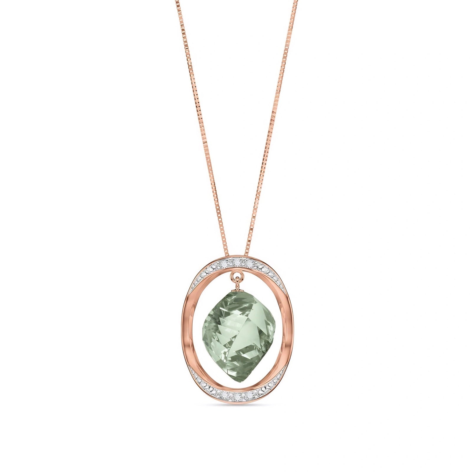 Rose Gold Pendant Necklace Green Amethyst 10K — Loretta