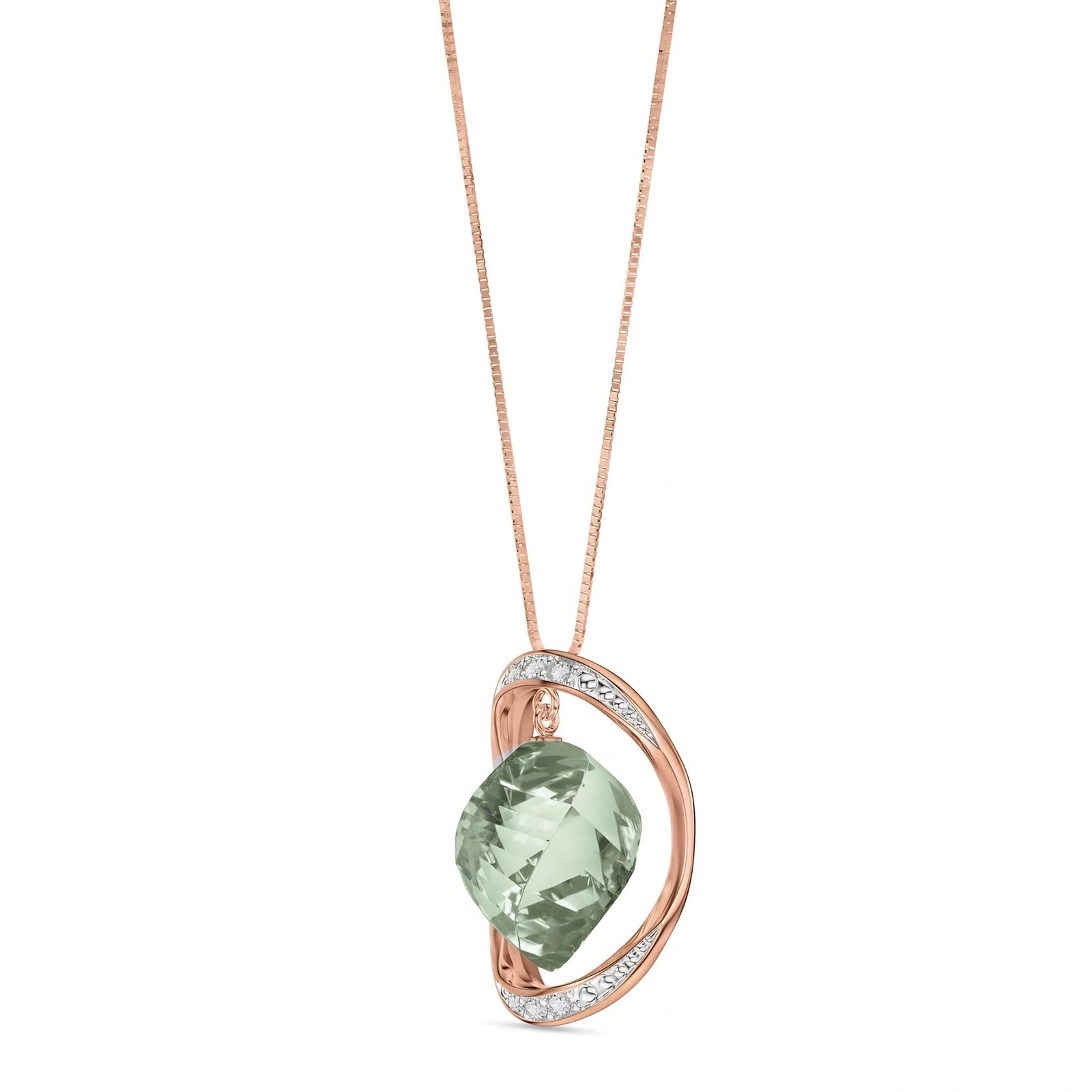 Rose Gold Pendant Necklace Green Amethyst 10K — Loretta