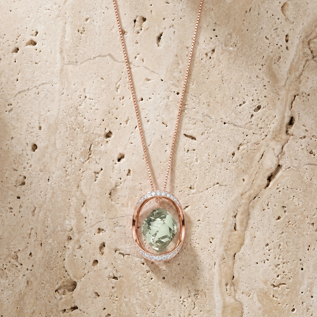 Rose Gold Pendant Necklace Green Amethyst 10K — Loretta