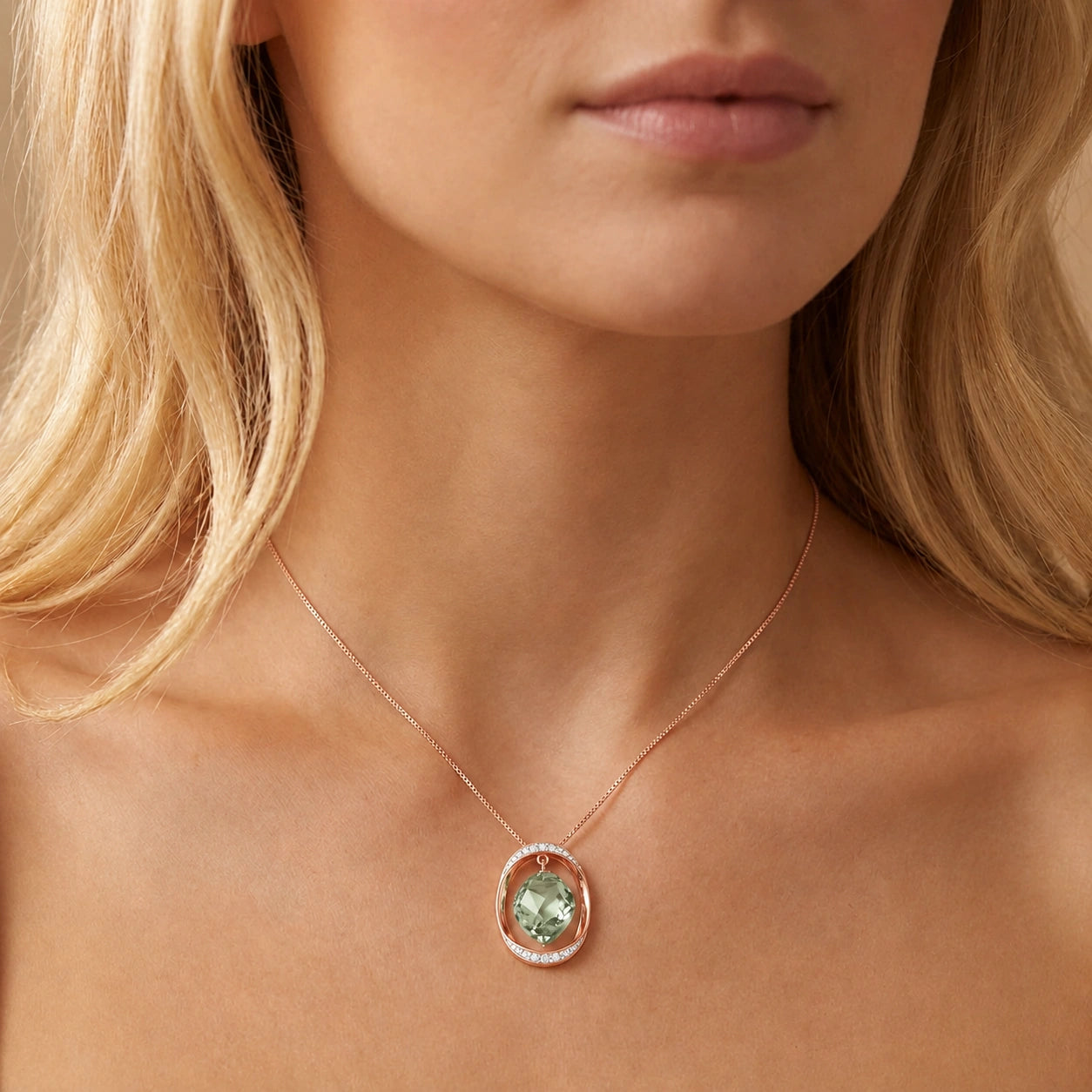 Rose Gold Pendant Necklace Green Amethyst 10K — Loretta
