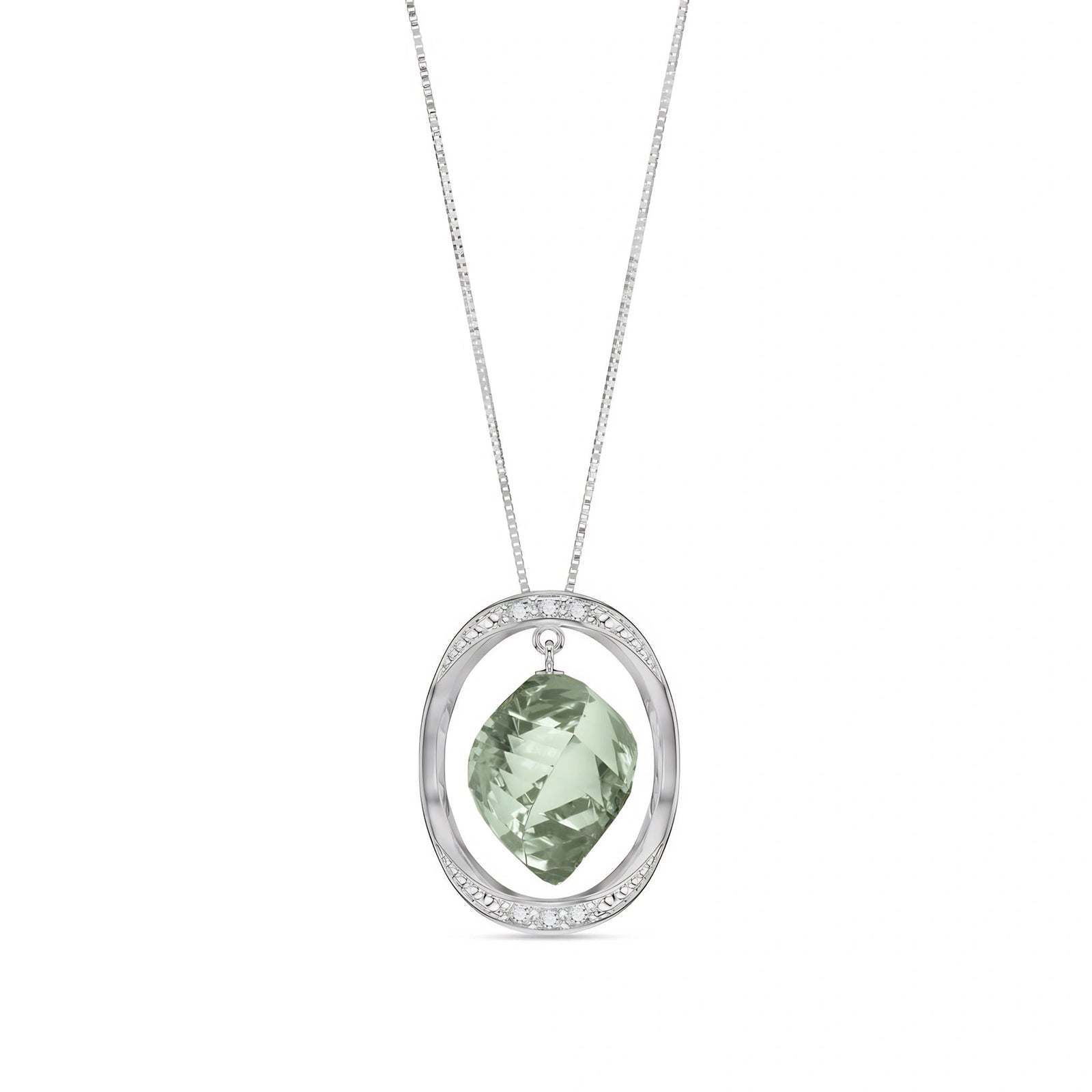 White Gold Pendant Necklace Green Amethyst 10K — Loretta