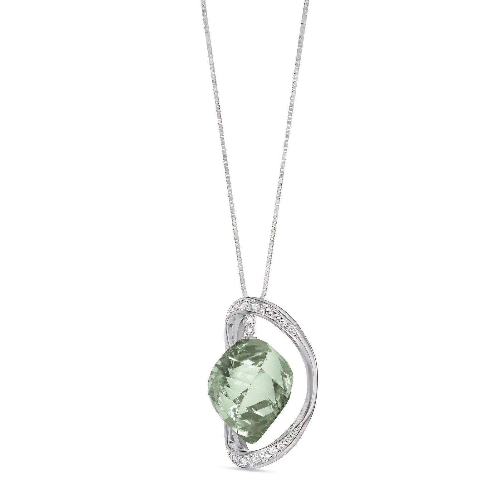 White Gold Pendant Necklace Green Amethyst 10K — Loretta