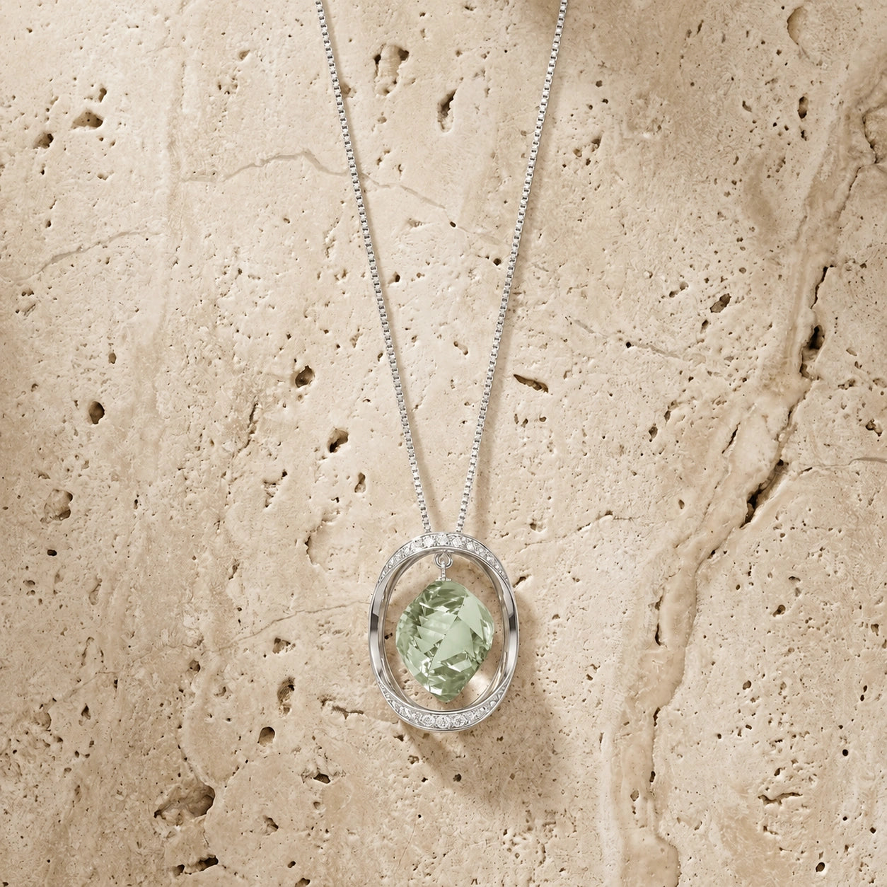 White Gold Pendant Necklace Green Amethyst 10K — Loretta