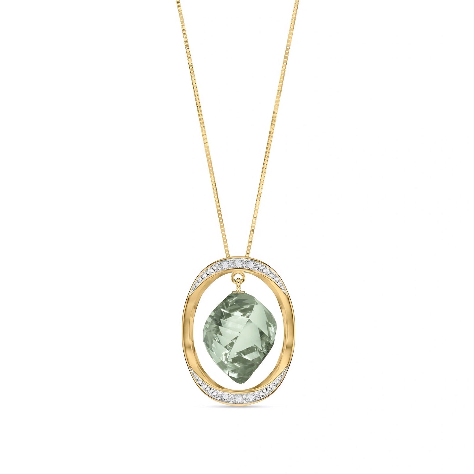 Yellow Gold Pendant Necklace Green Amethyst 10K — Loretta
