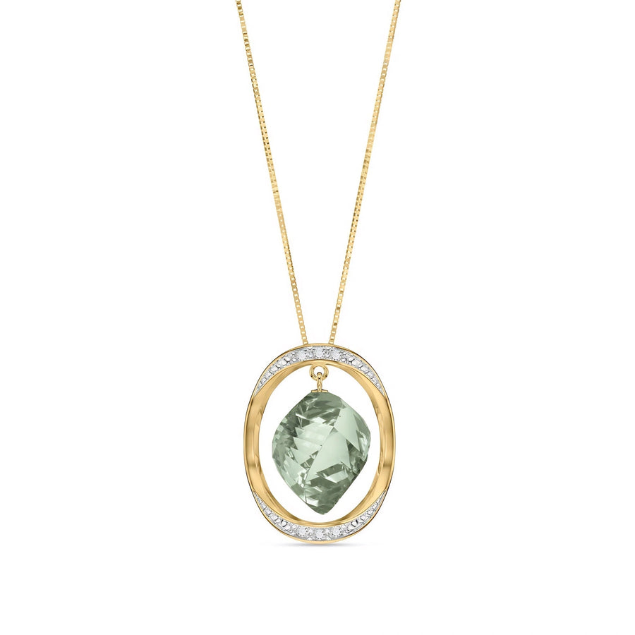 Yellow Gold Pendant Necklace Green Amethyst 10K — Loretta