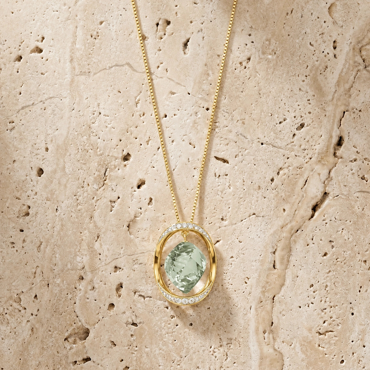 Yellow Gold Pendant Necklace Green Amethyst 10K — Loretta