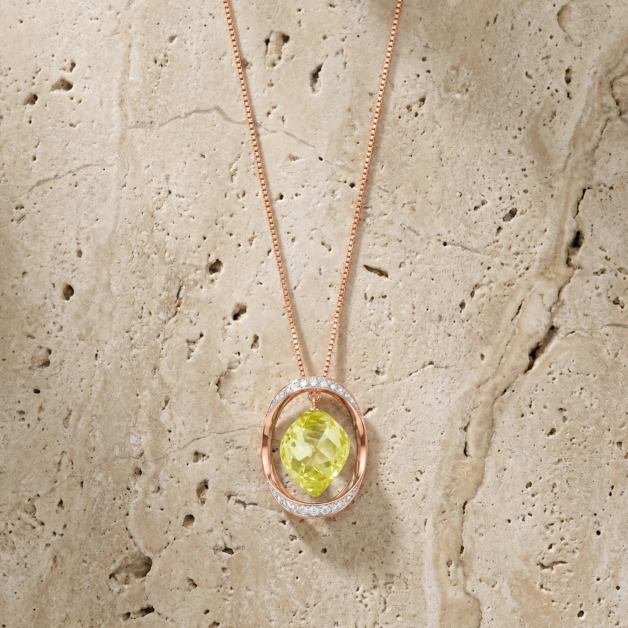 Rose Gold Pendant Necklace Lemon Quartz 10K — Loretta