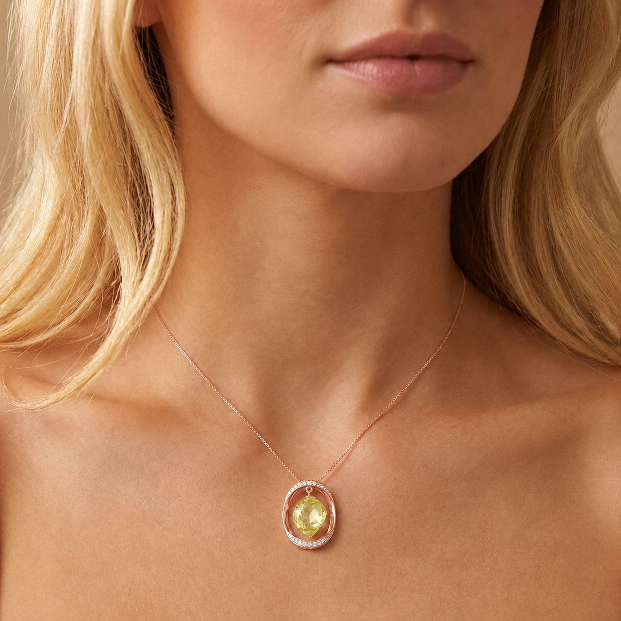 Rose Gold Pendant Necklace Lemon Quartz 10K — Loretta
