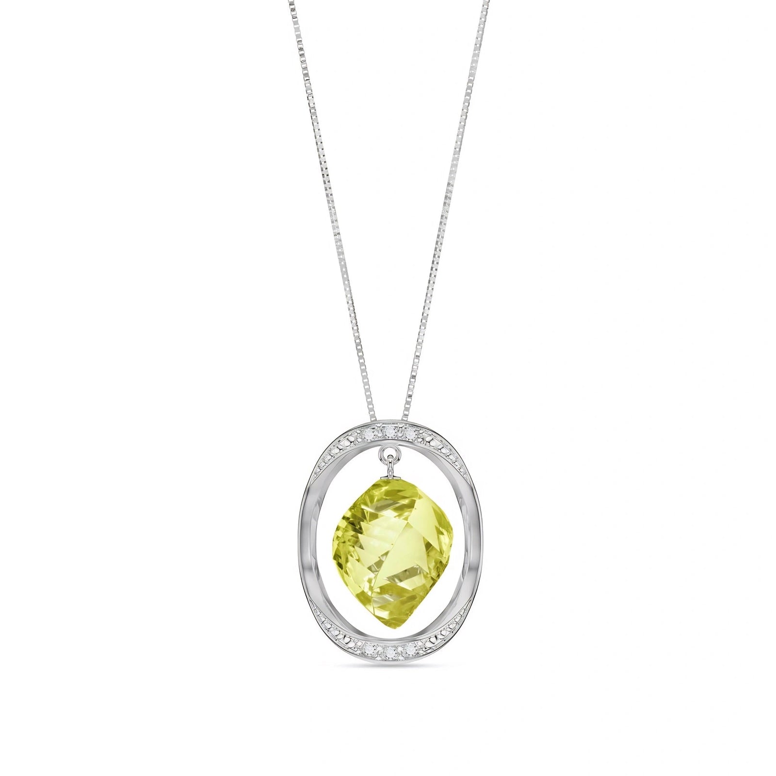 White Gold Pendant Necklace Lemon Quartz 10K — Loretta