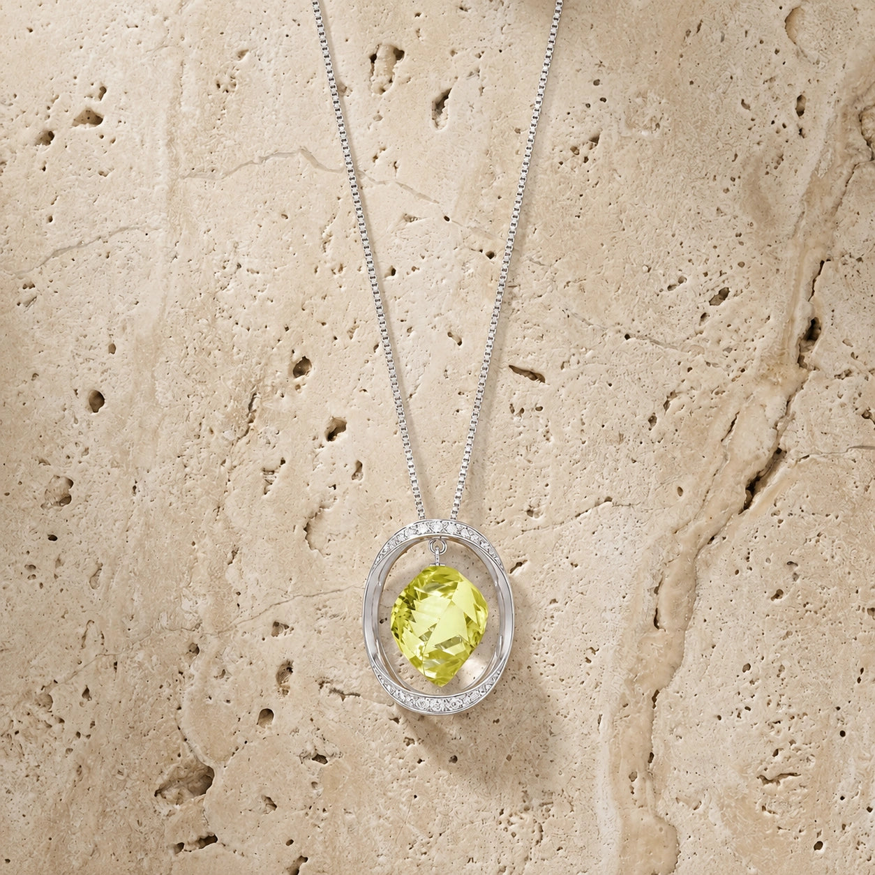 White Gold Pendant Necklace Lemon Quartz 10K — Loretta