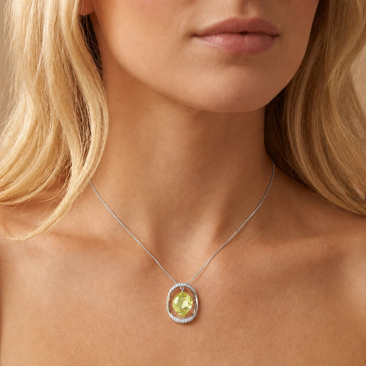 White Gold Pendant Necklace Lemon Quartz 10K — Loretta