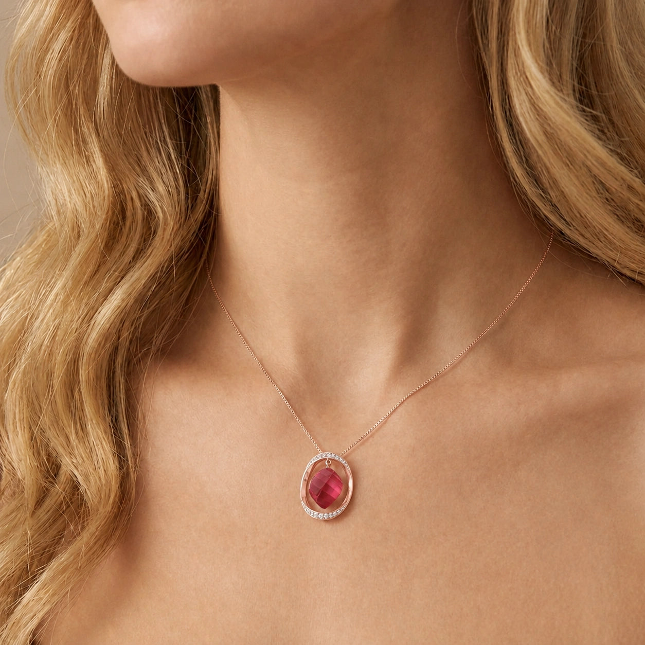 Rose Gold Pendant Necklace Ruby 10K — Loretta