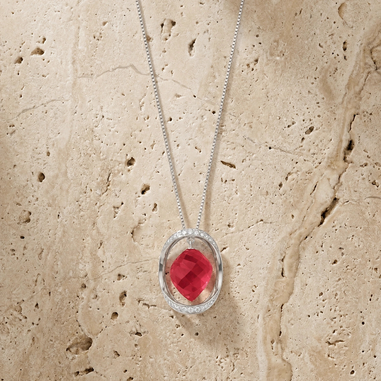 White Gold Pendant Necklace Ruby 10K — Loretta
