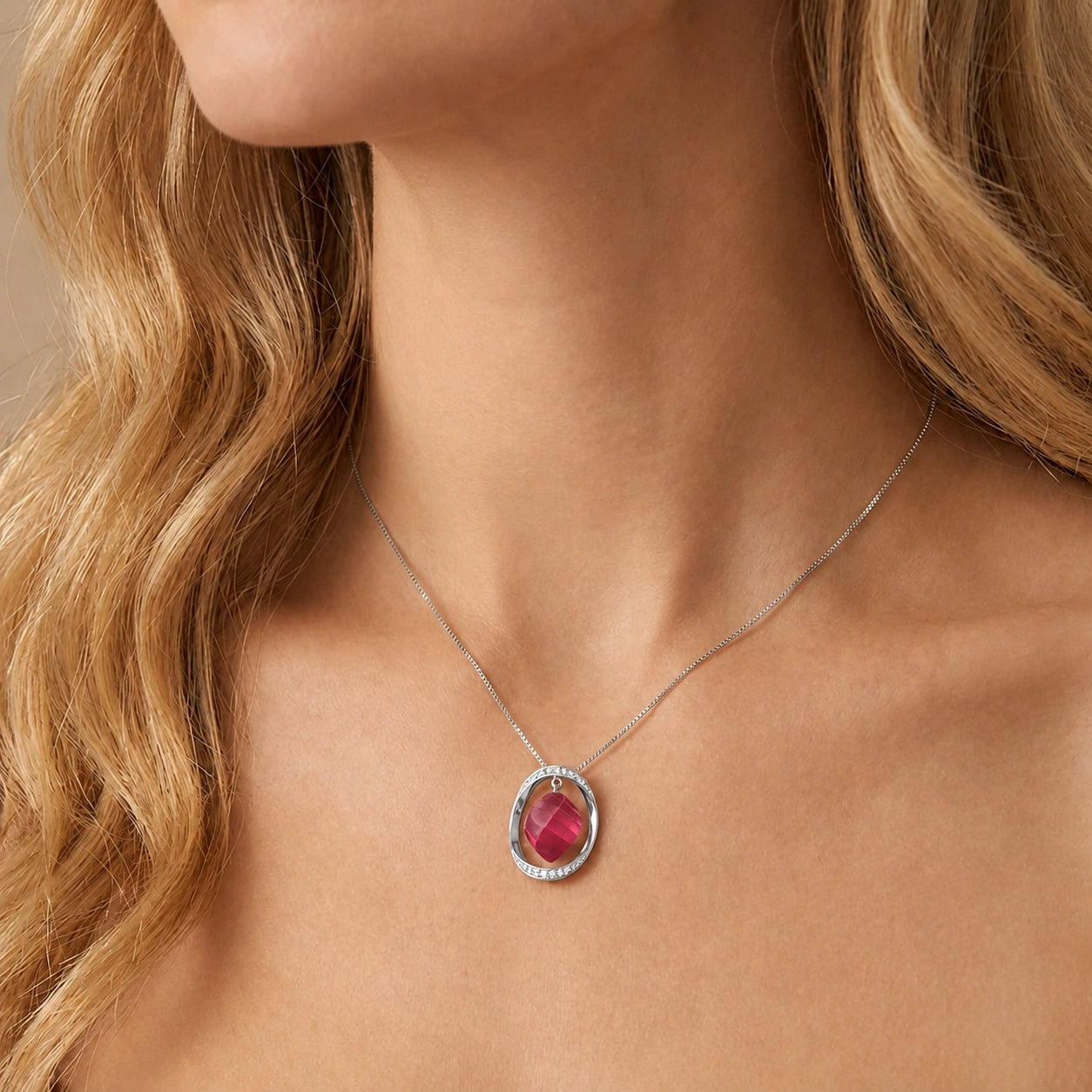 White Gold Pendant Necklace Ruby 10K — Loretta