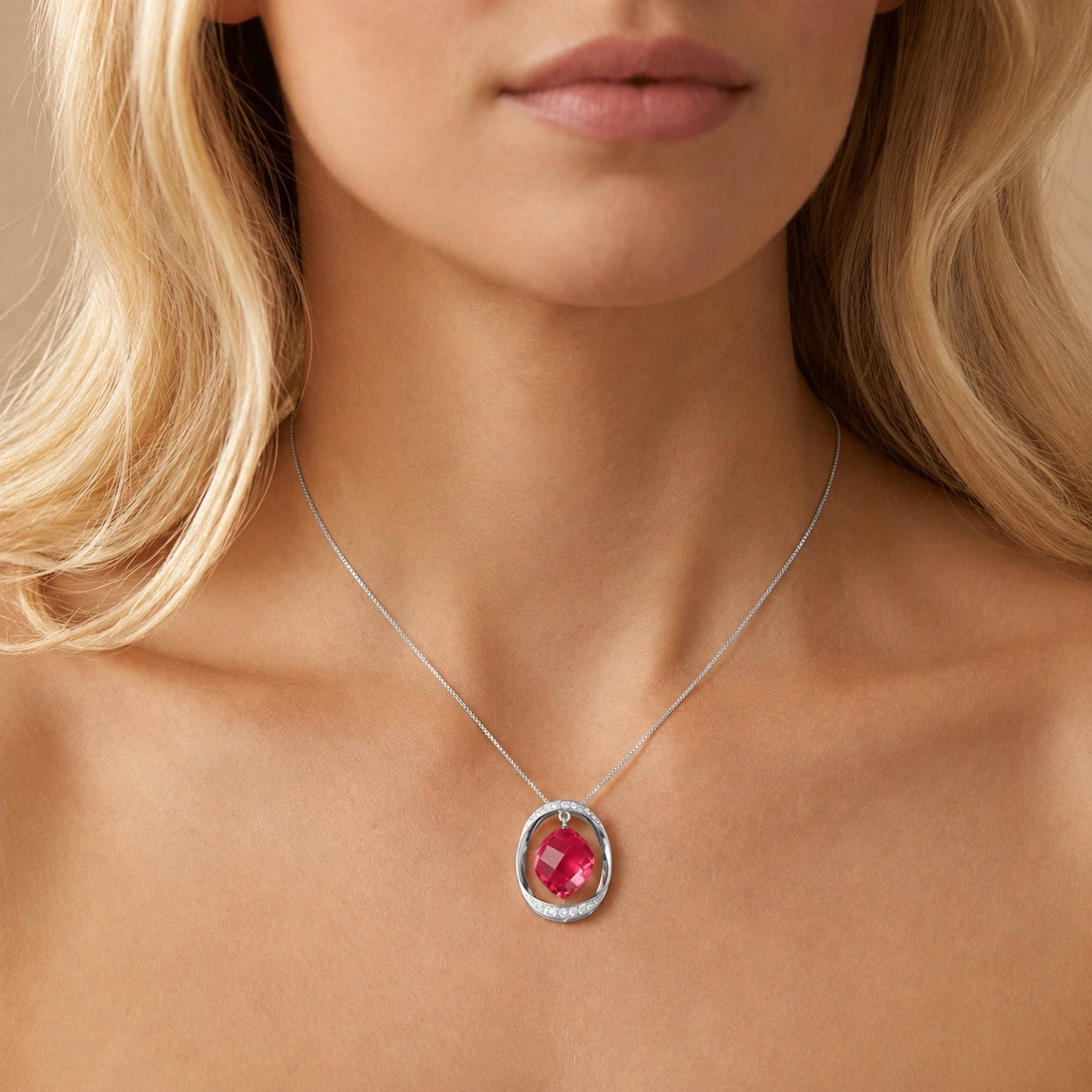 White Gold Pendant Necklace Ruby 10K — Loretta