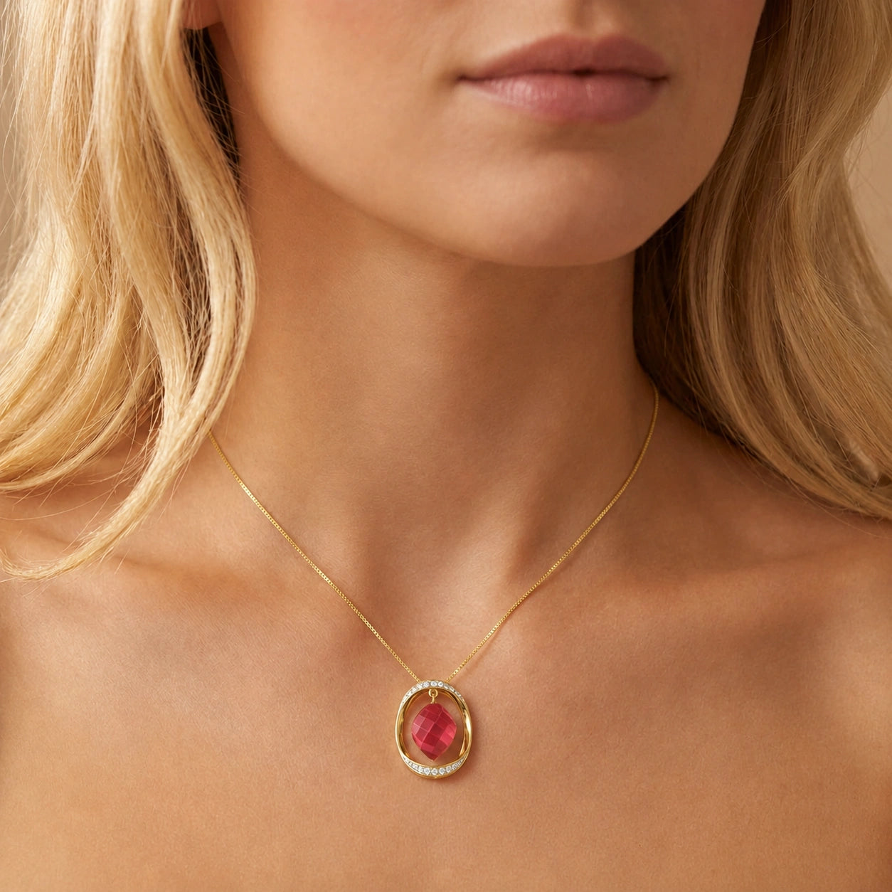 Yellow Gold Pendant Necklace Ruby 10K — Loretta