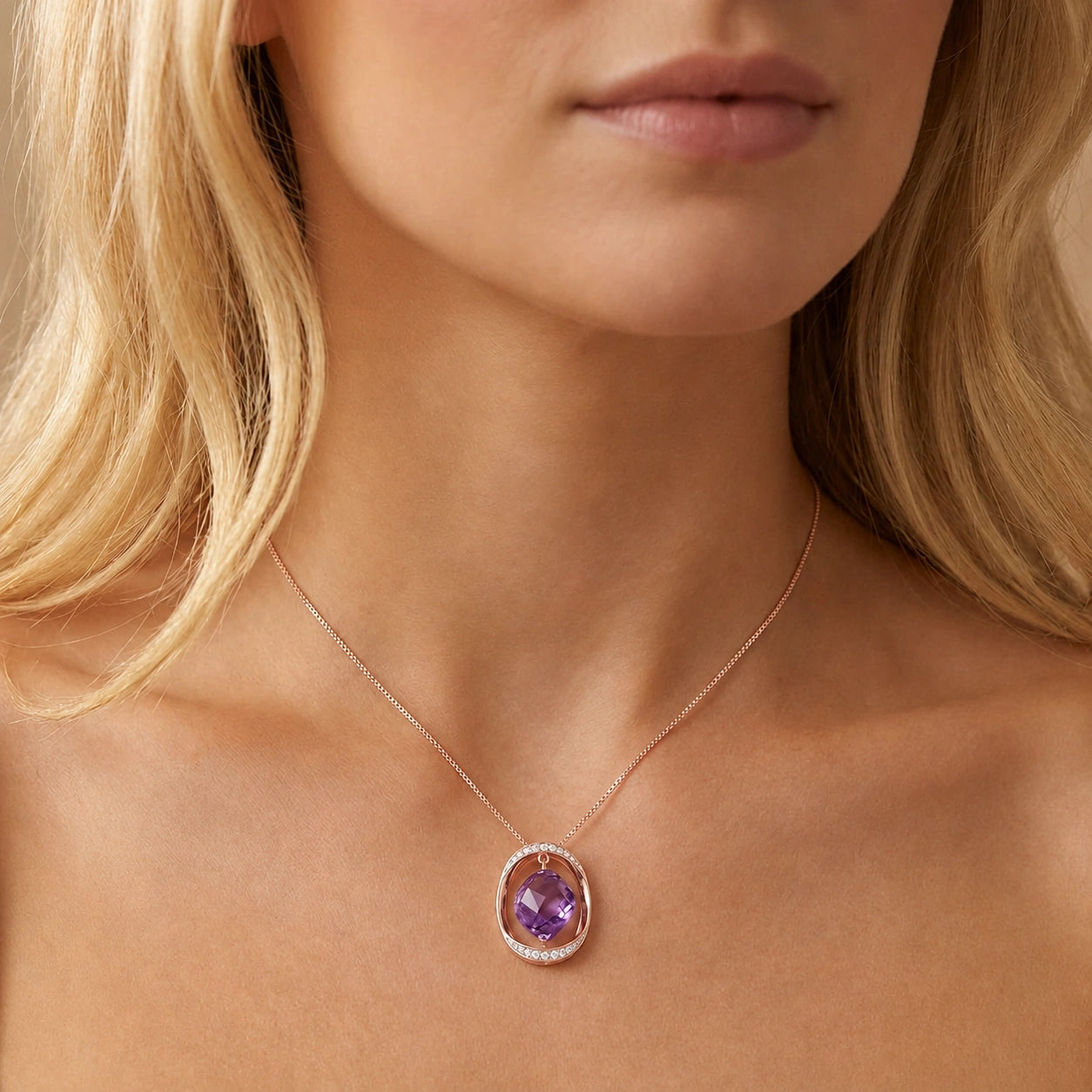 Rose Gold Pendant Necklace Sapphire 10K — Loretta