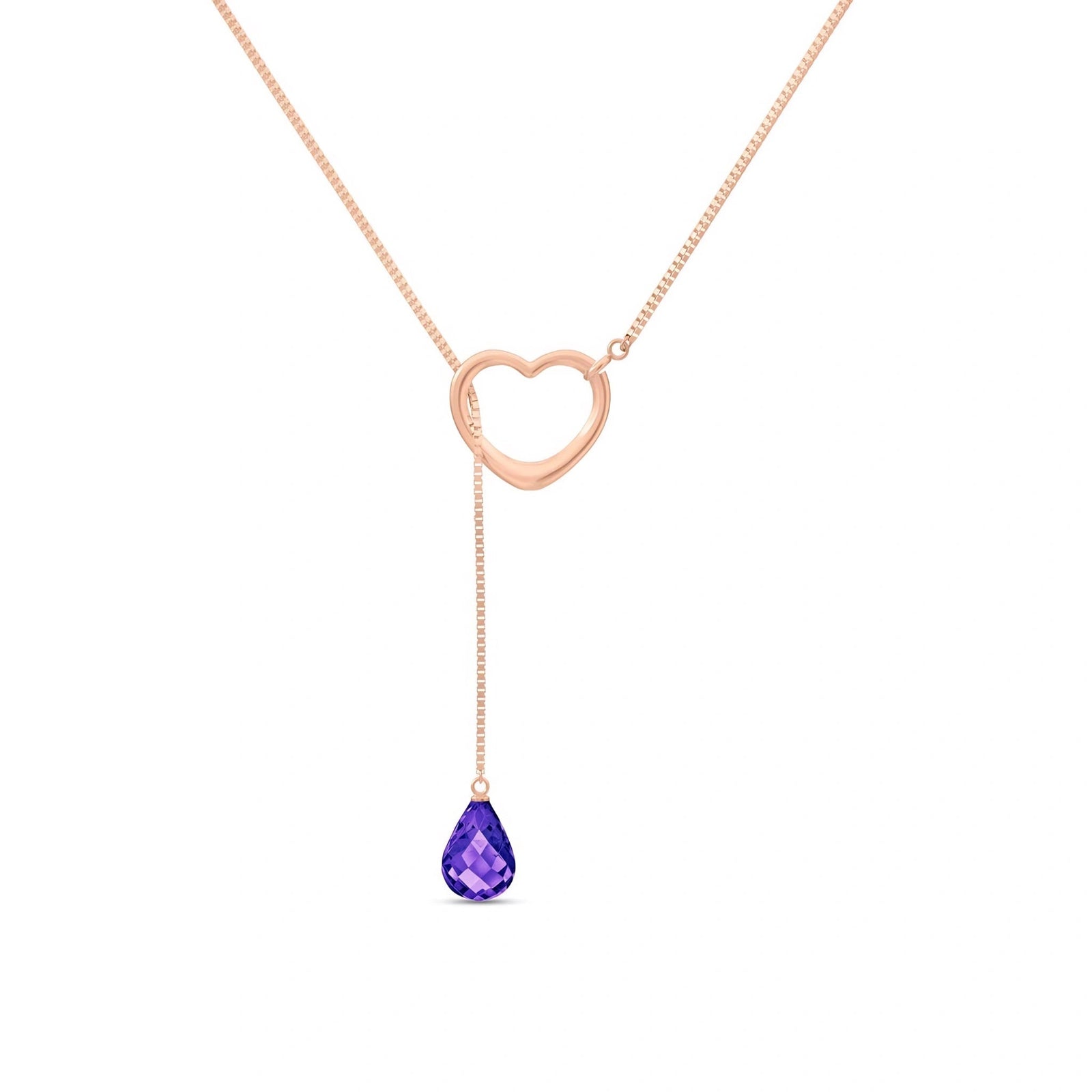Rose Gold Heart Pendant Drop Necklace Amethyst 10K — Lucia
