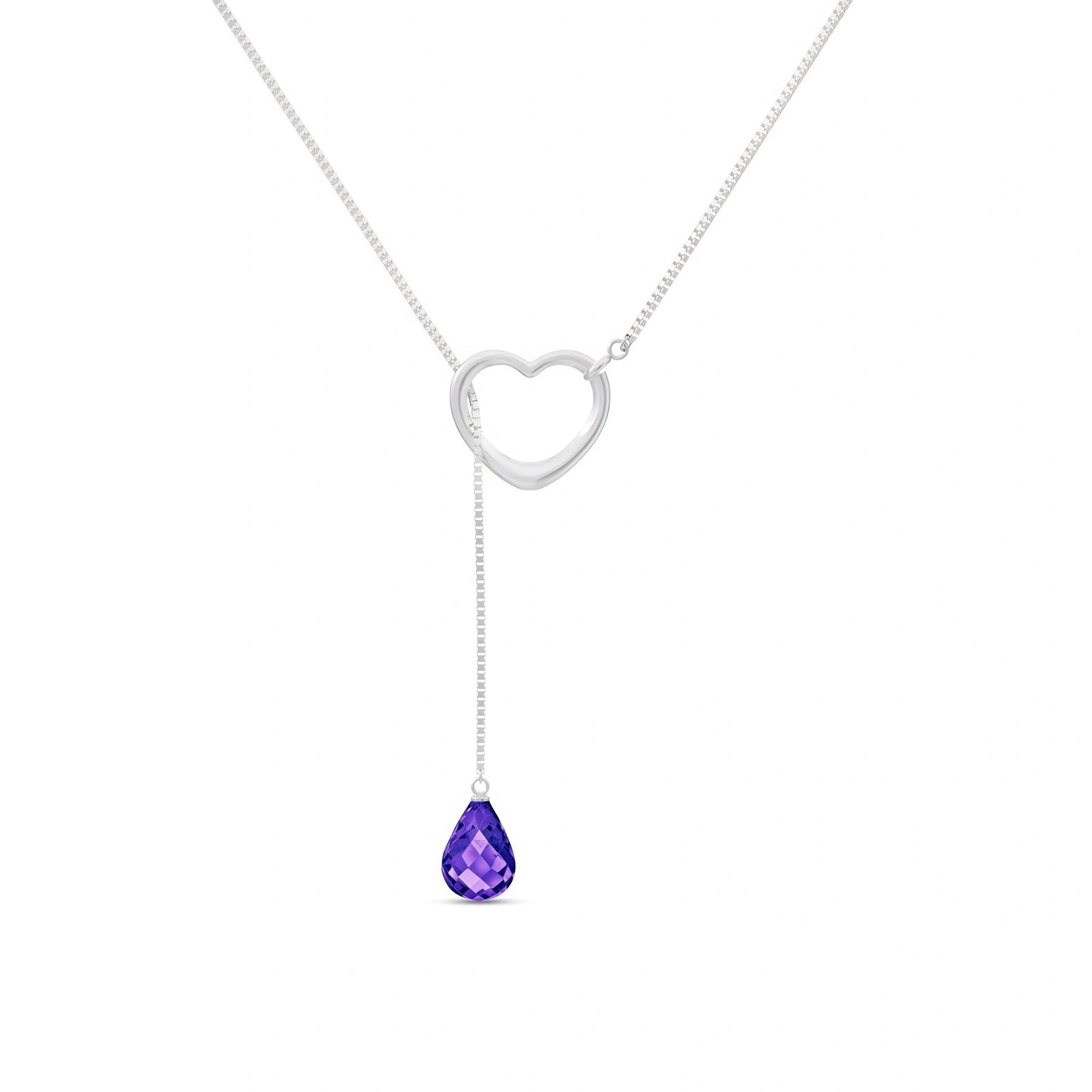 White Gold Heart Pendant Drop Necklace Amethyst 10K — Lucia