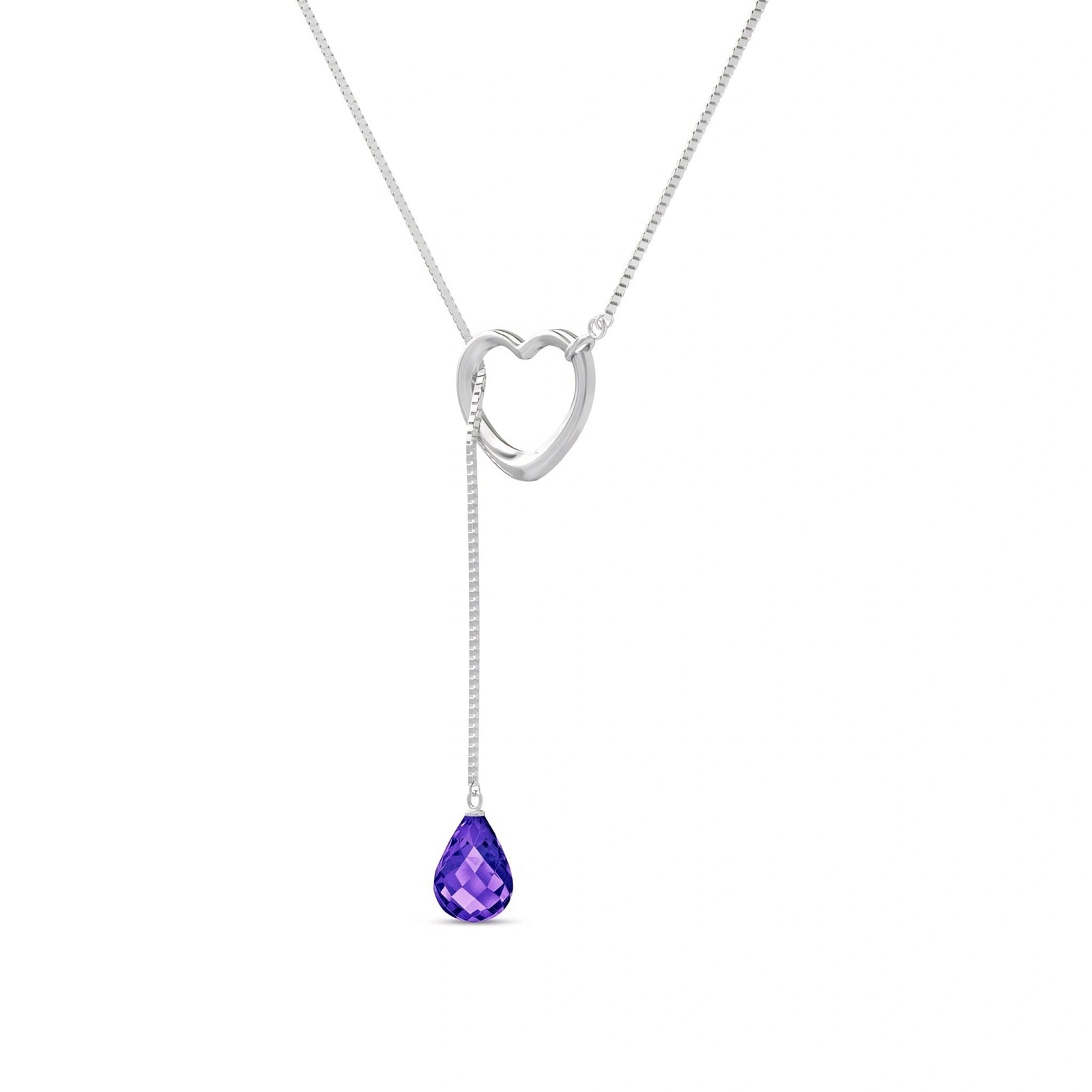 White Gold Heart Pendant Drop Necklace Amethyst 10K — Lucia