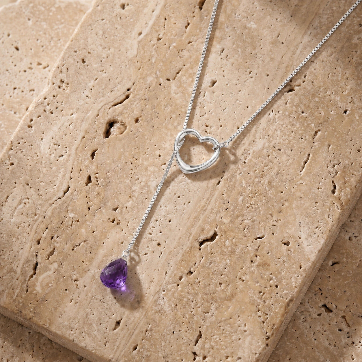 White Gold Heart Pendant Drop Necklace Amethyst 10K — Lucia