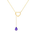 Yellow Gold Heart Pendant Drop Necklace Amethyst 10K — Lucia