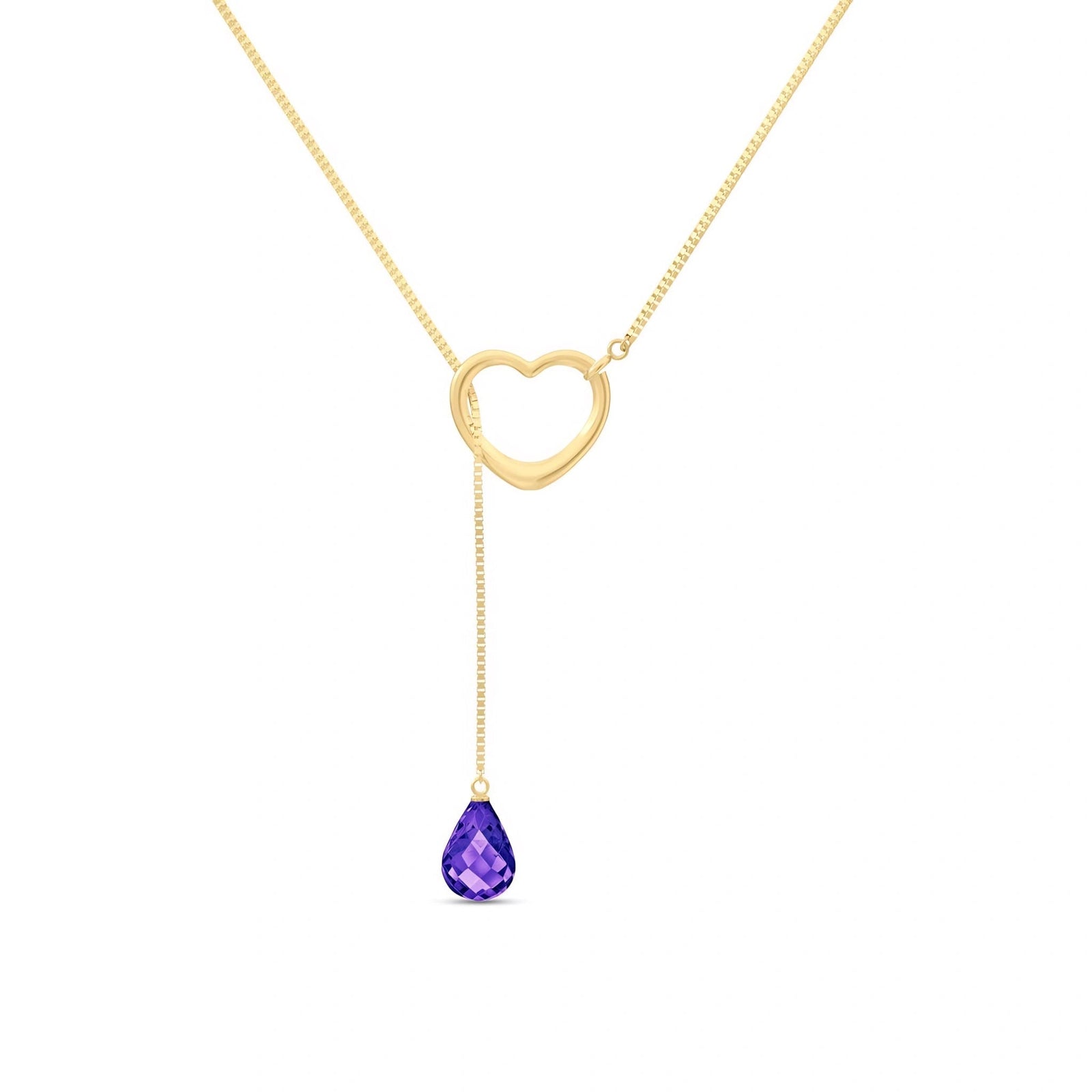 Yellow Gold Heart Pendant Drop Necklace Amethyst 10K — Lucia