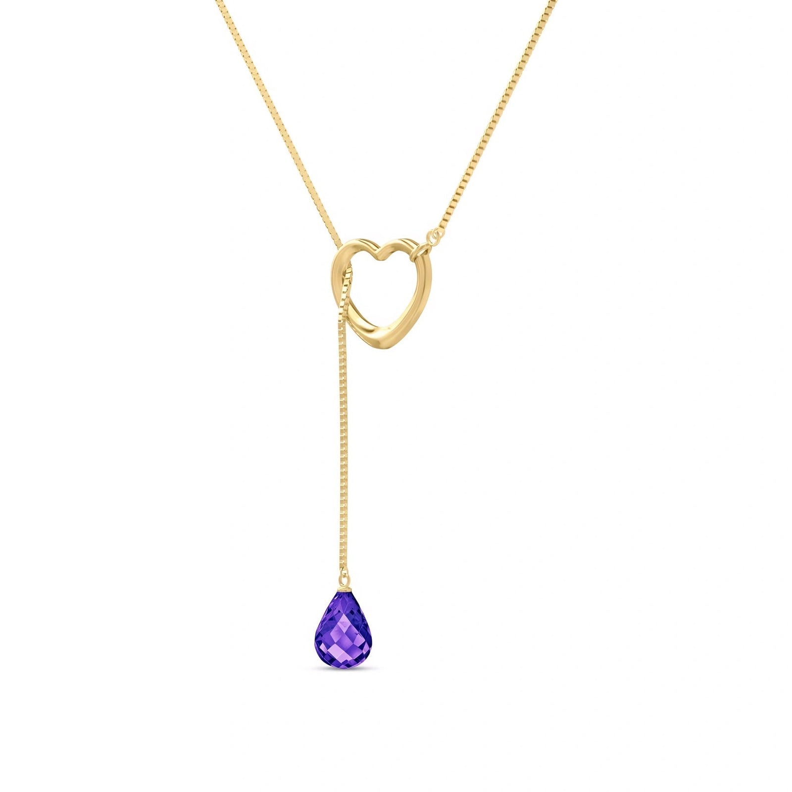 Yellow Gold Heart Pendant Drop Necklace Amethyst 10K — Lucia