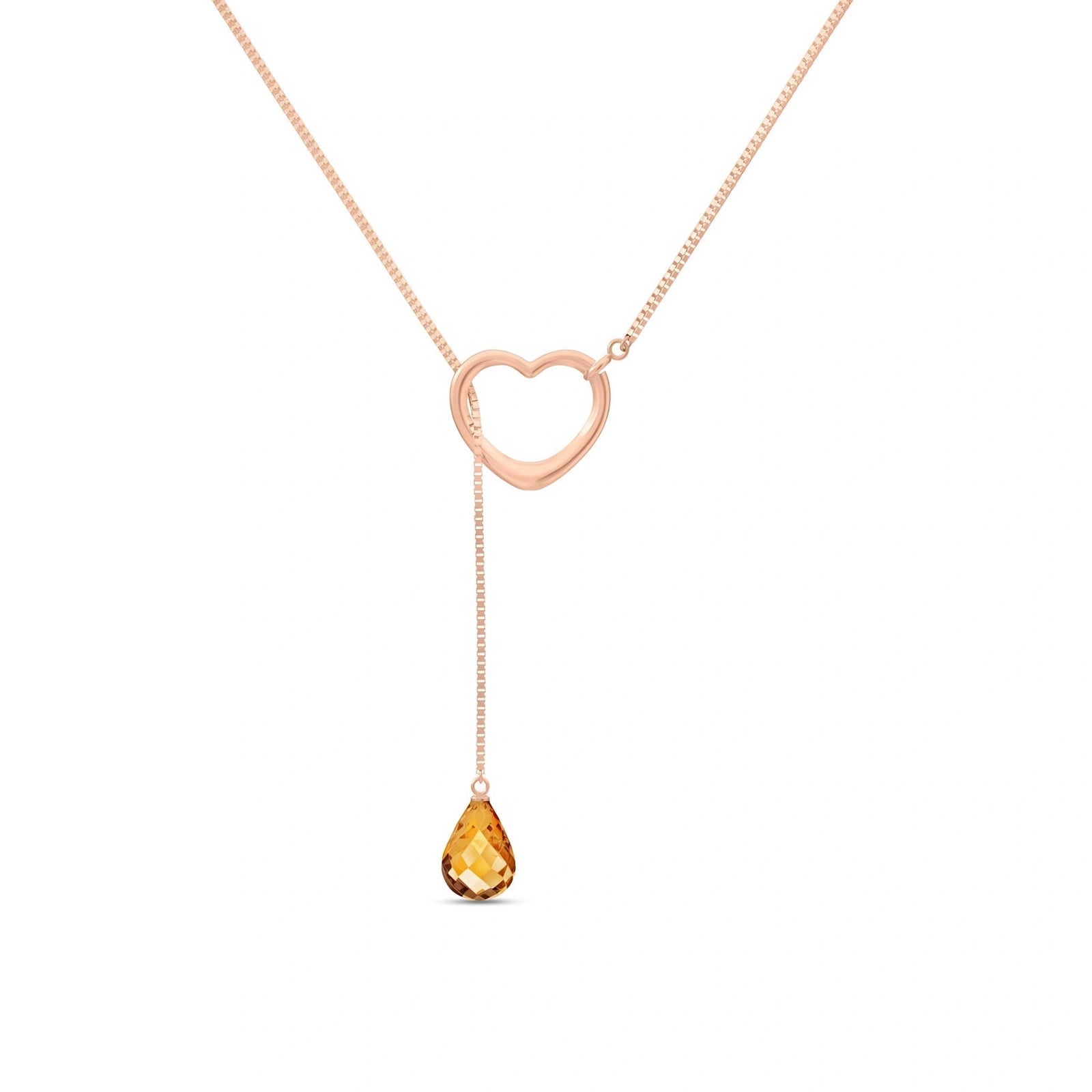 Rose Gold Heart Pendant Drop Necklace Citrine 10K — Lucia