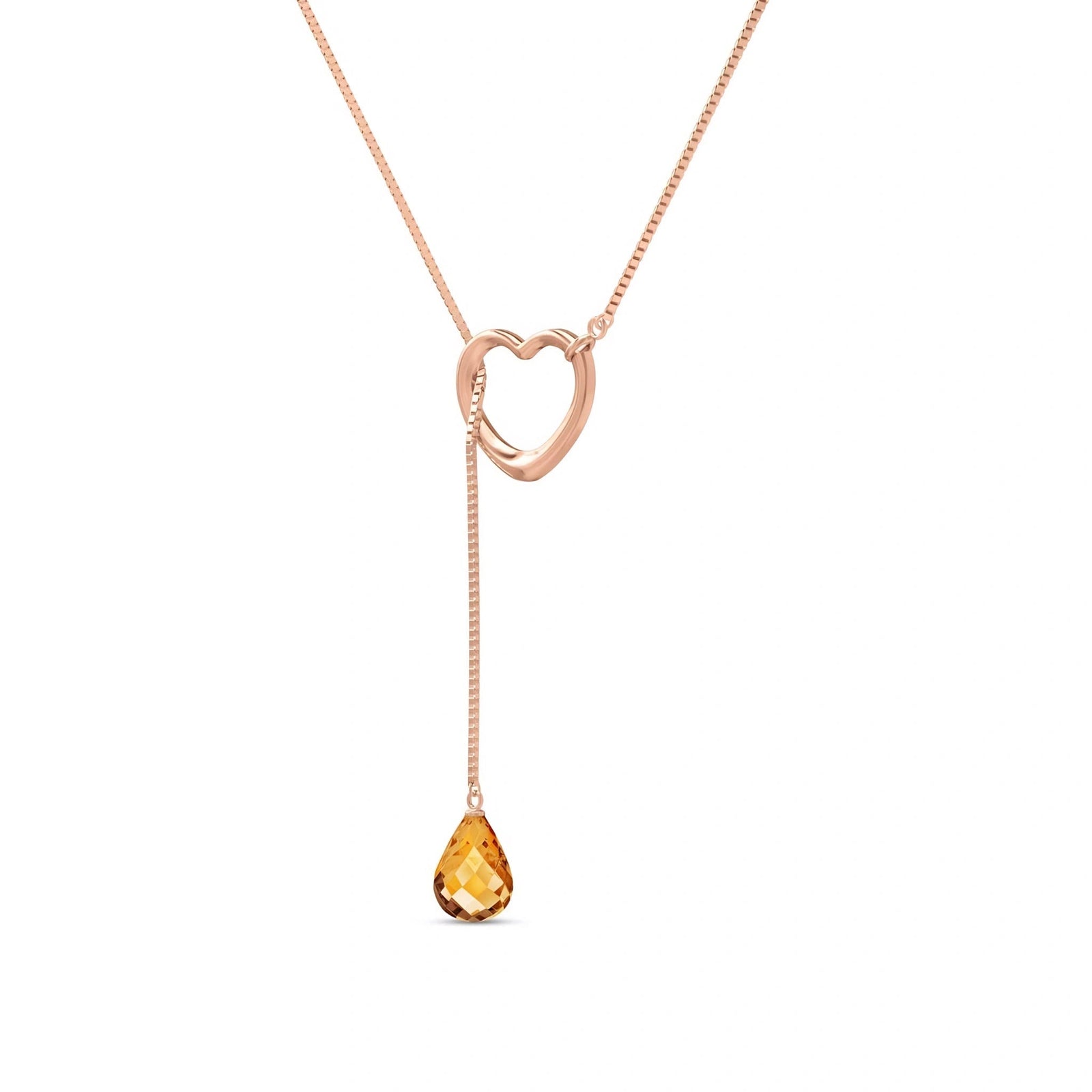 Rose Gold Heart Pendant Drop Necklace Citrine 10K — Lucia