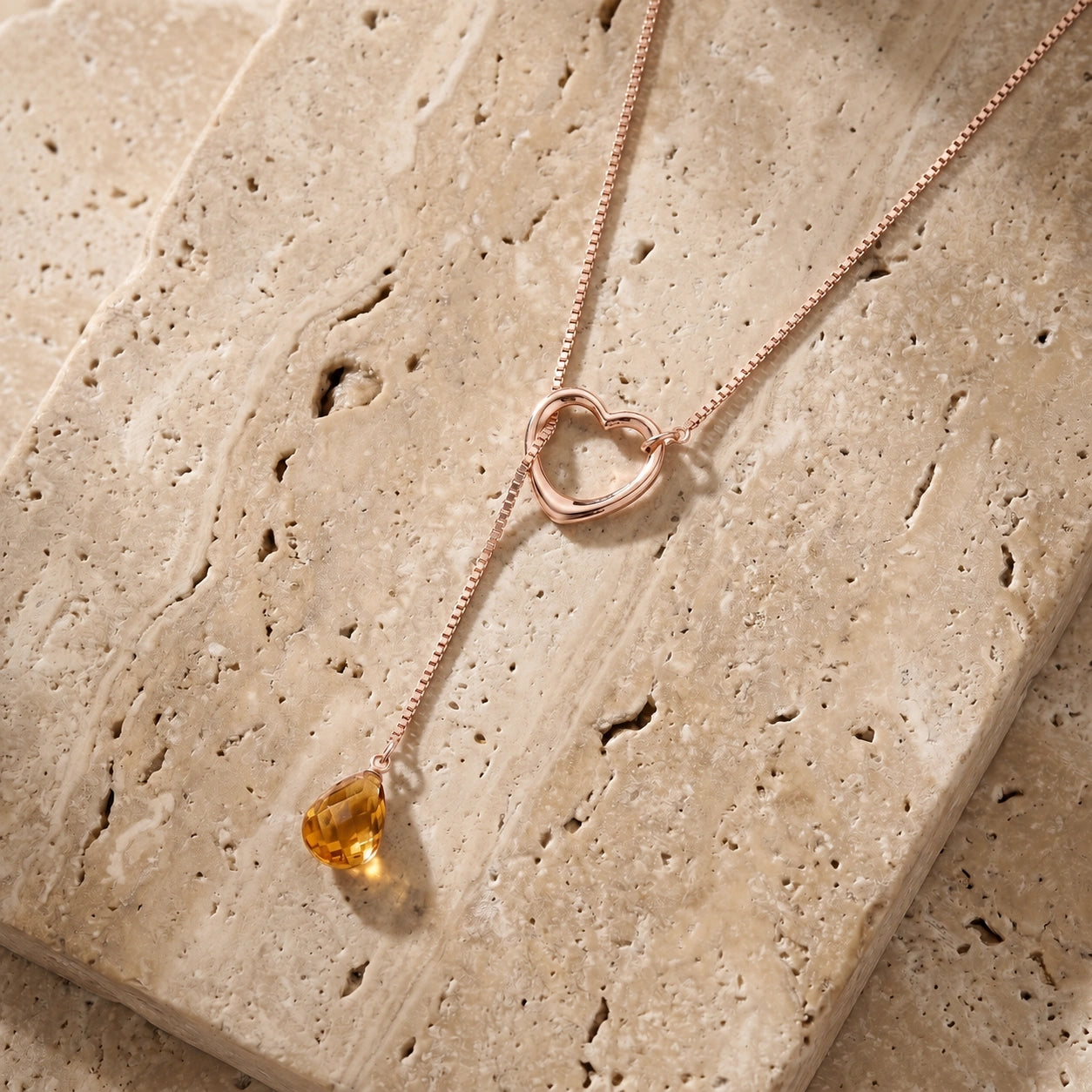 Rose Gold Heart Pendant Drop Necklace Citrine 10K — Lucia
