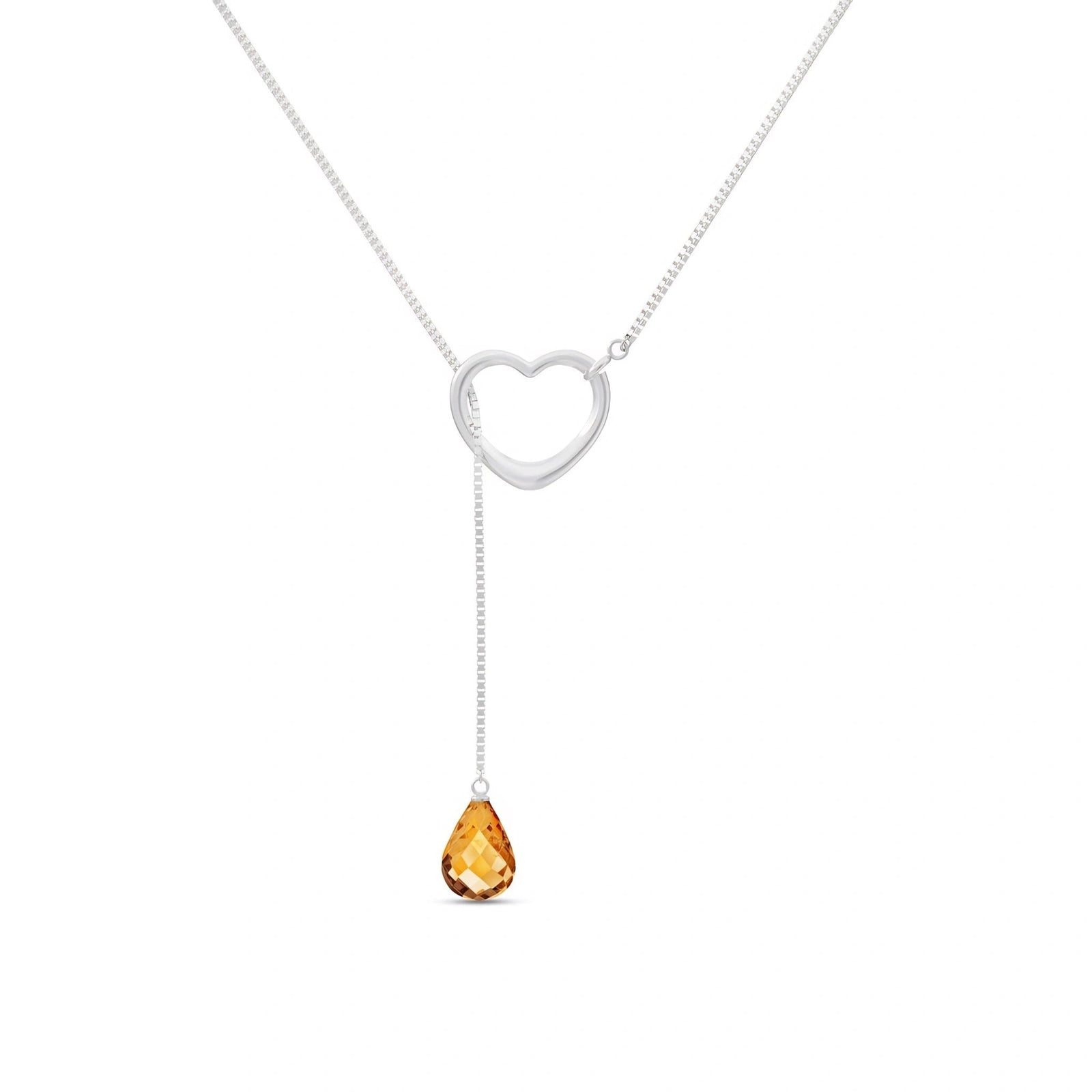 White Gold Heart Pendant Drop Necklace Citrine 10K — Lucia