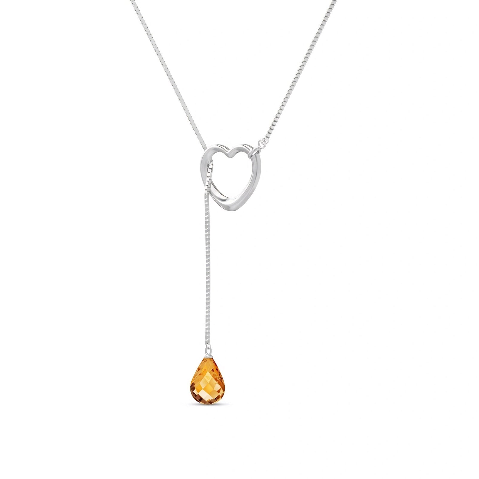 White Gold Heart Pendant Drop Necklace Citrine 10K — Lucia
