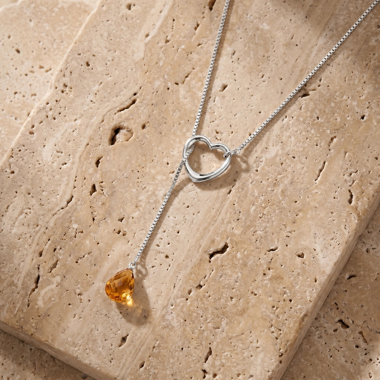 White Gold Heart Pendant Drop Necklace Citrine 10K — Lucia