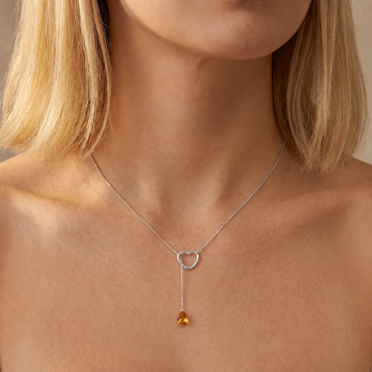 White Gold Heart Pendant Drop Necklace Citrine 10K — Lucia