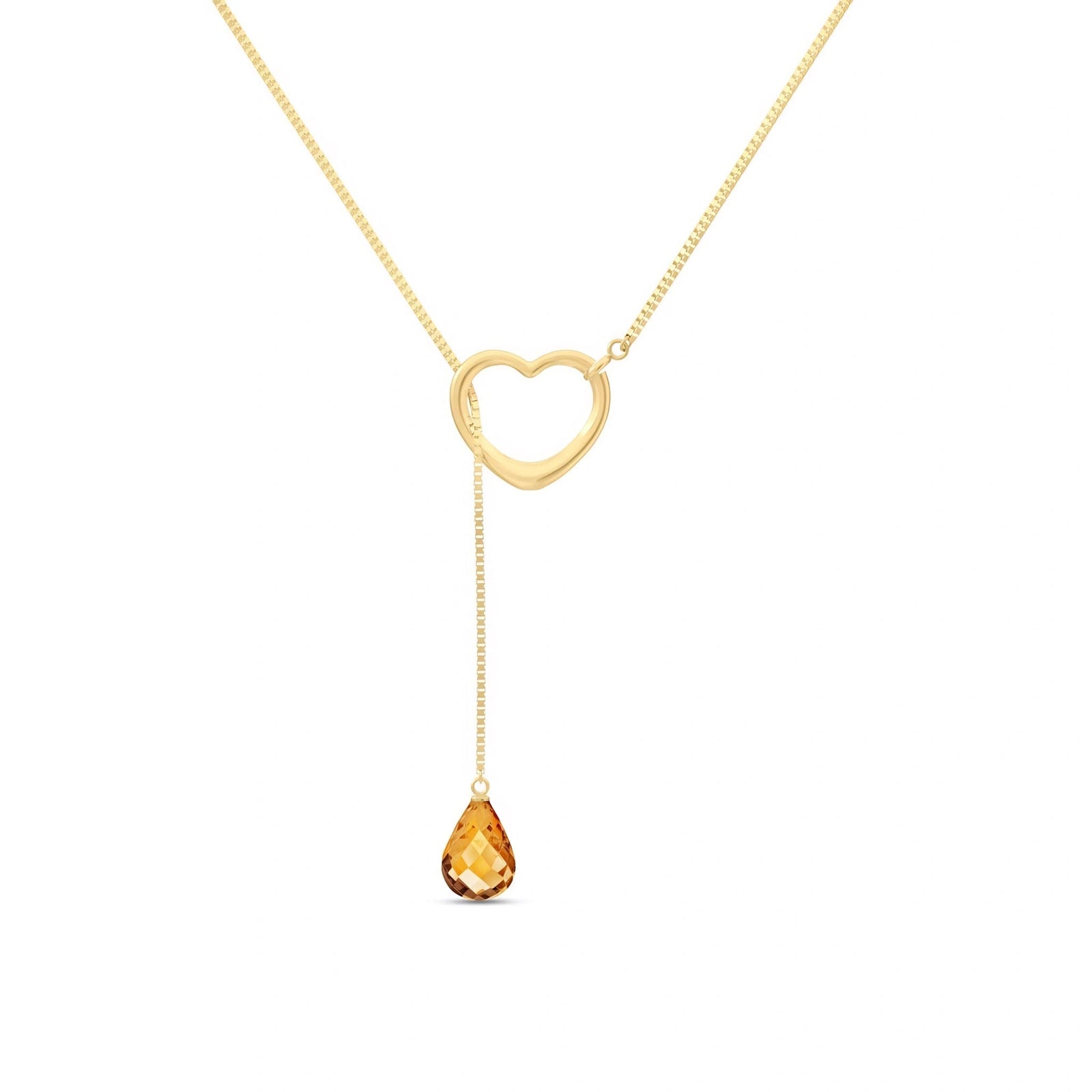Yellow Gold Heart Pendant Drop Necklace Citrine 10K — Lucia