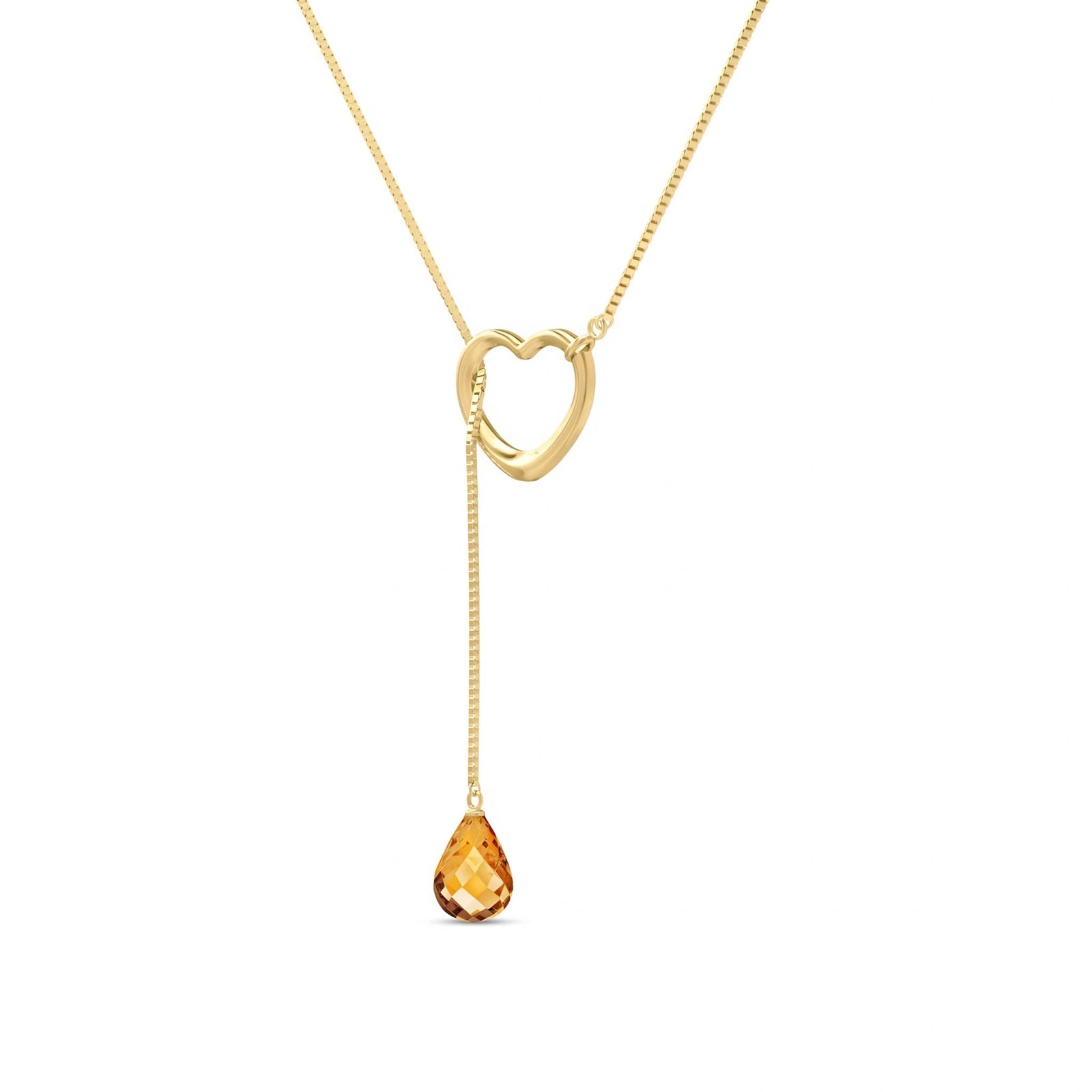 Yellow Gold Heart Pendant Drop Necklace Citrine 10K — Lucia