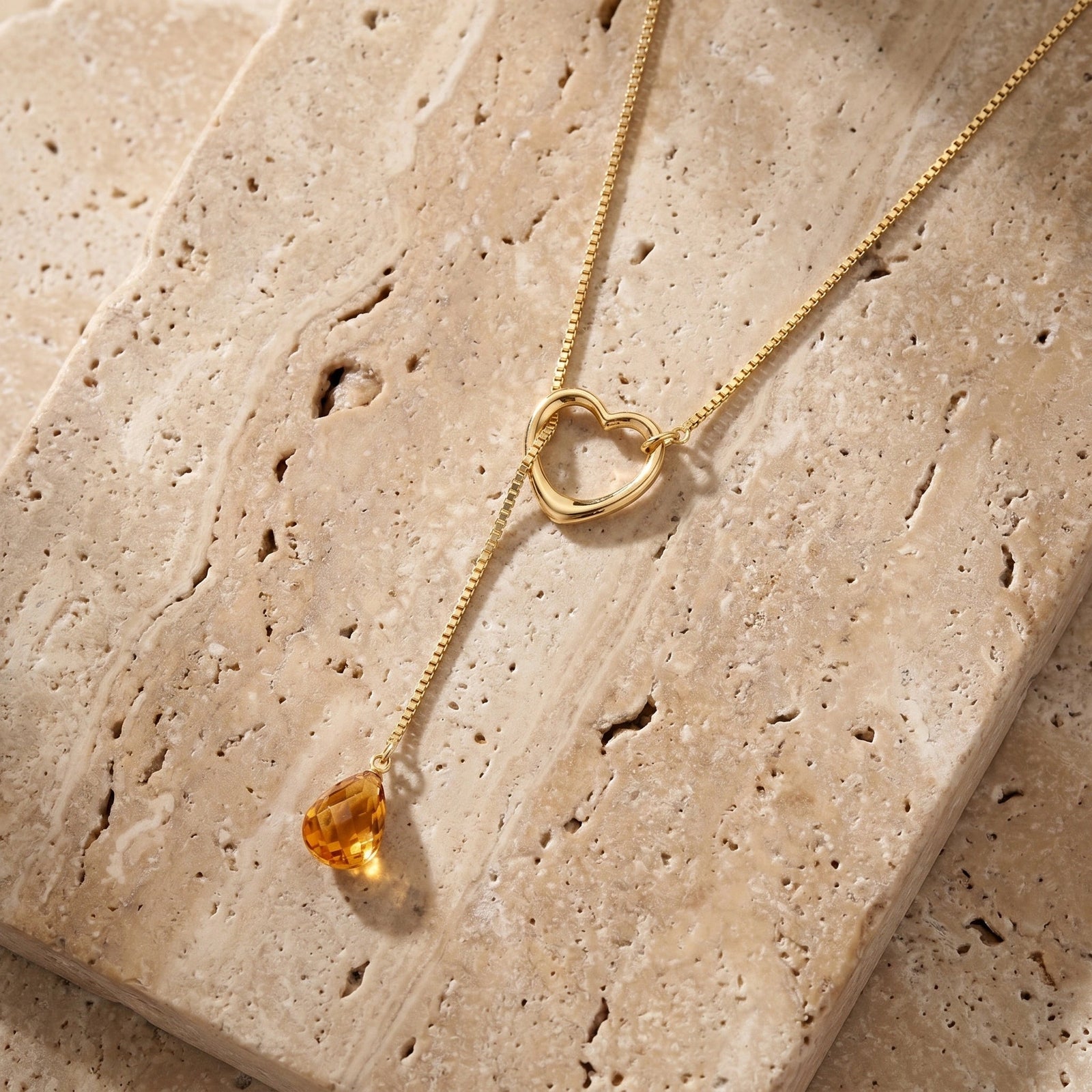Yellow Gold Heart Pendant Drop Necklace Citrine 10K — Lucia