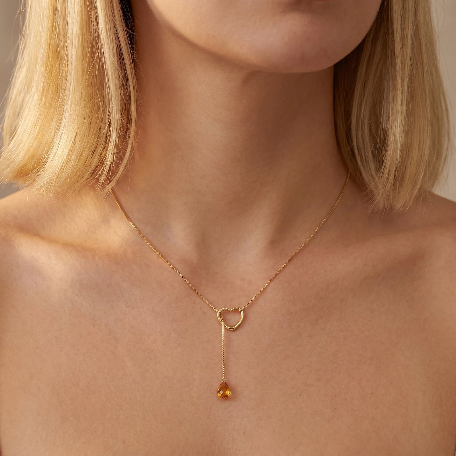 Yellow Gold Heart Pendant Drop Necklace Citrine 10K — Lucia