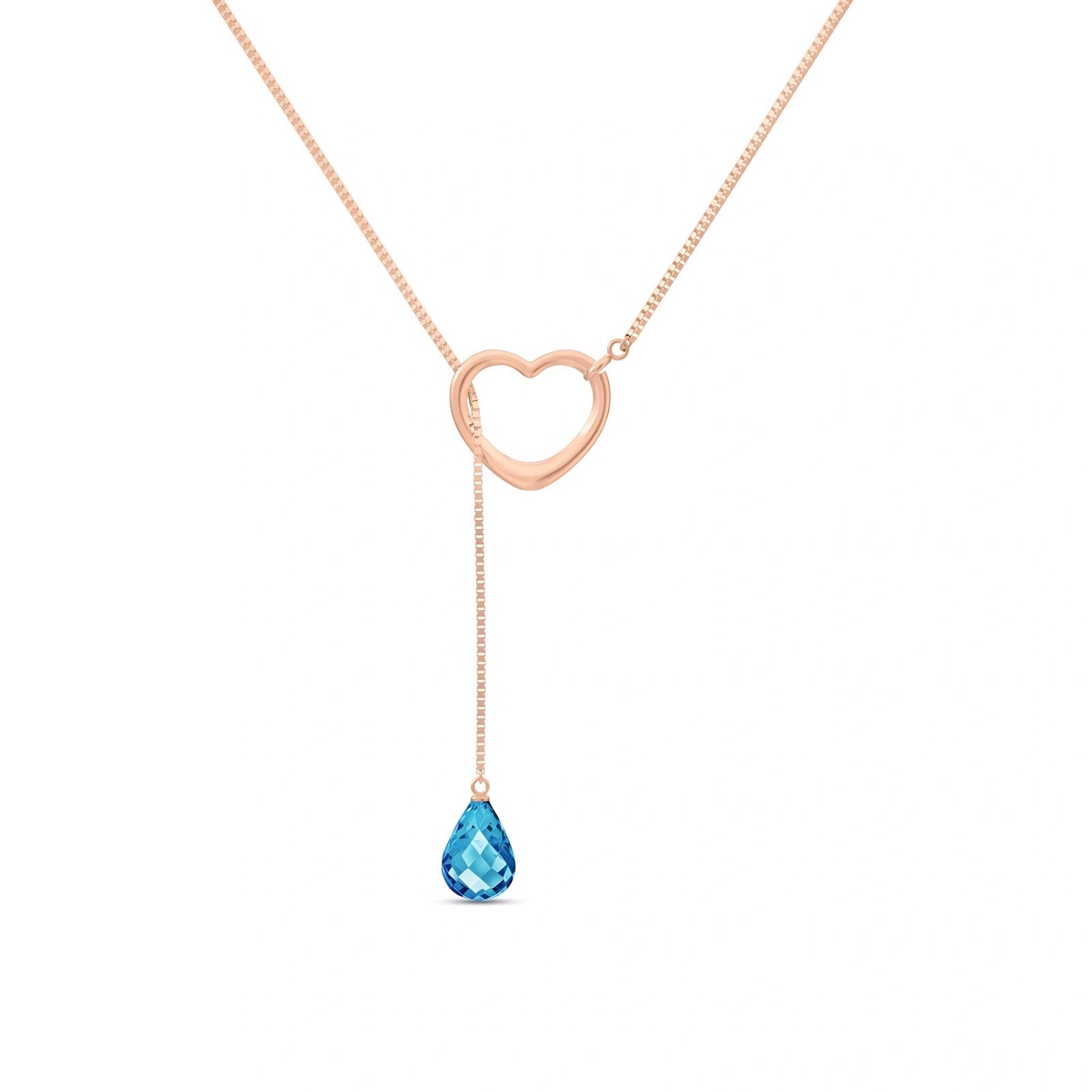 Rose Gold Heart Pendant Drop Necklace Blue Topaz 10K — Lucia
