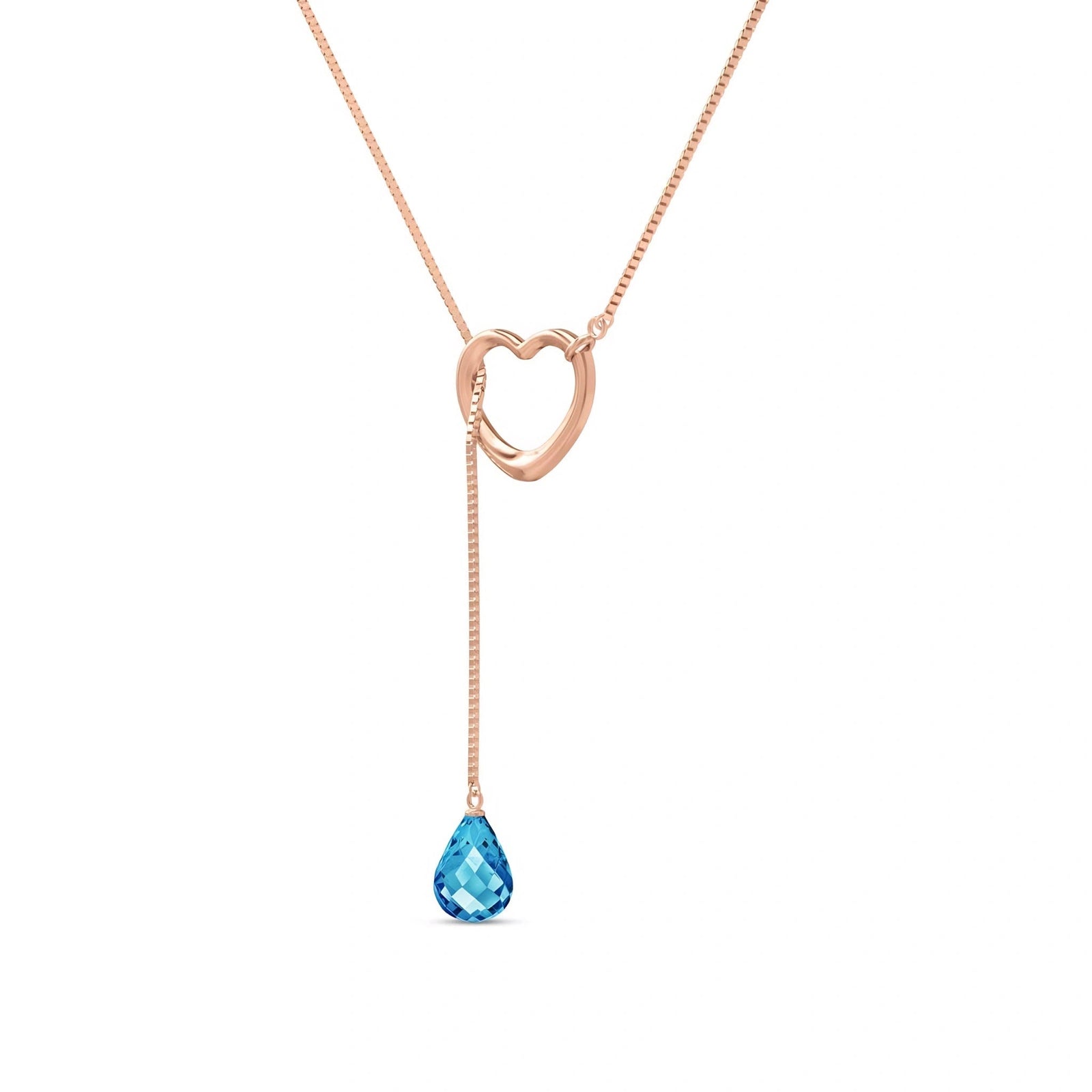 Rose Gold Heart Pendant Drop Necklace Blue Topaz 10K — Lucia