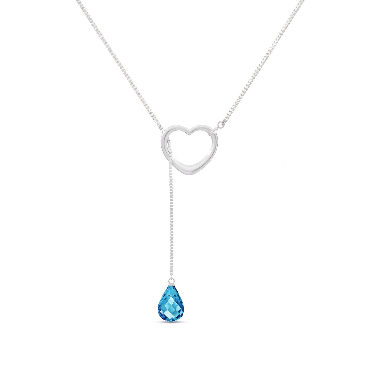 White Gold Heart Pendant Drop Necklace Blue Topaz 10K — Lucia