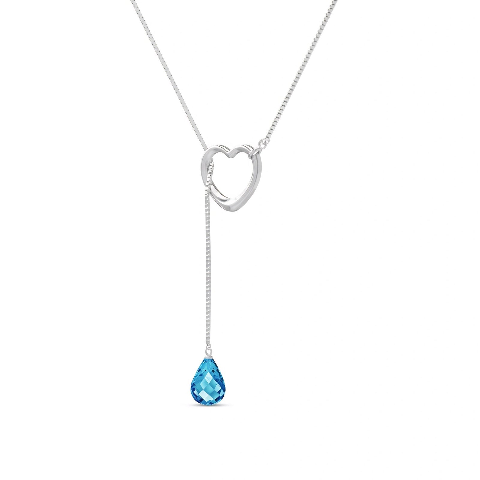 White Gold Heart Pendant Drop Necklace Blue Topaz 10K — Lucia