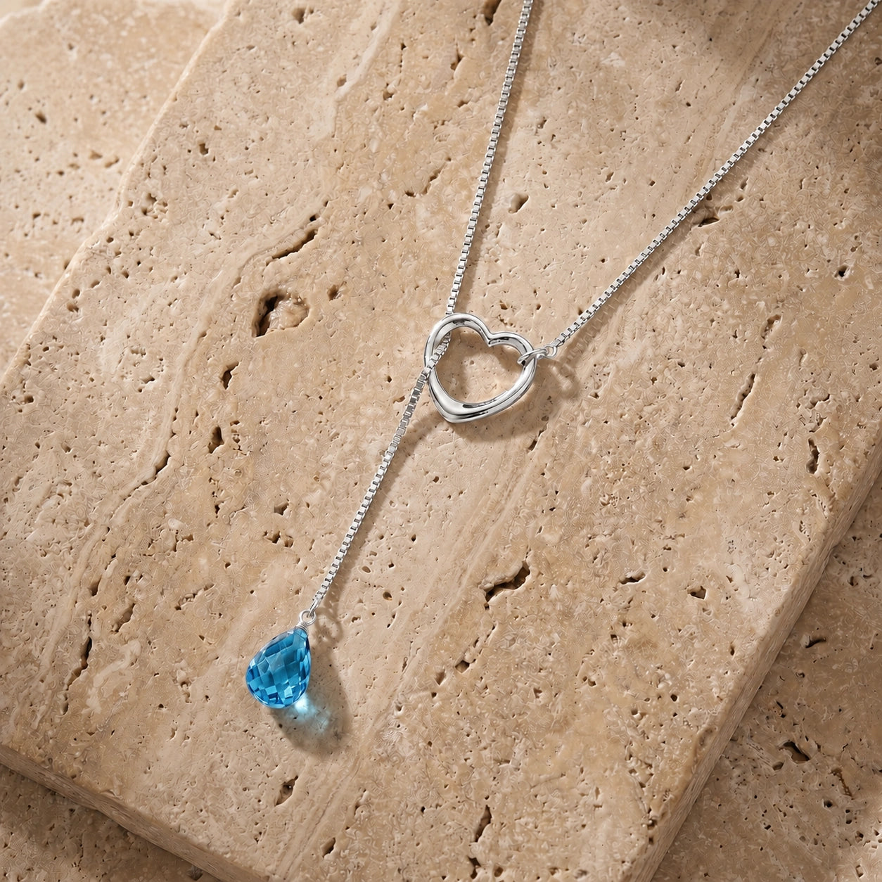 White Gold Heart Pendant Drop Necklace Blue Topaz 10K — Lucia