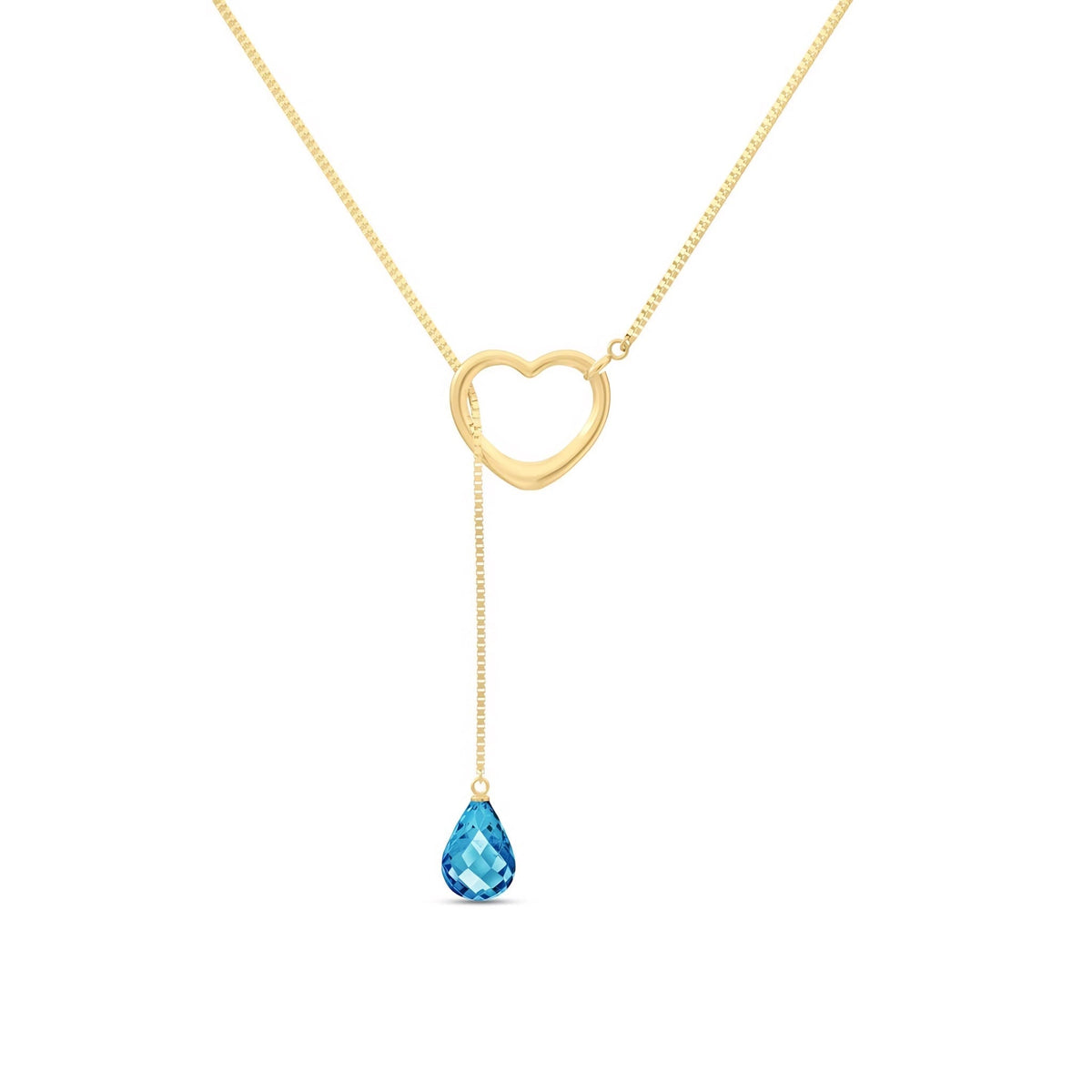 Yellow Gold Heart Pendant Drop Necklace Blue Topaz 10K — Lucia
