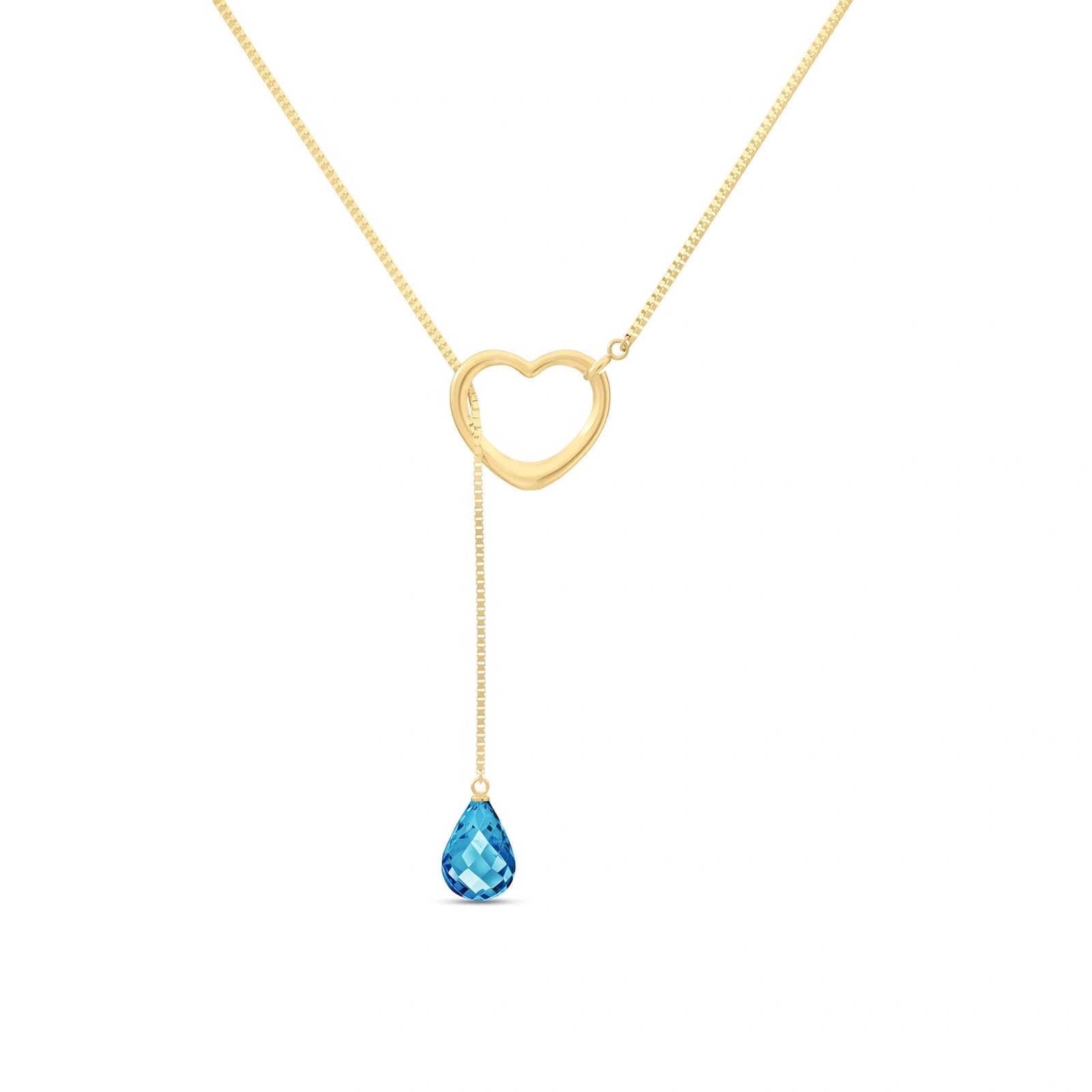 Yellow Gold Heart Pendant Drop Necklace Blue Topaz 10K — Lucia